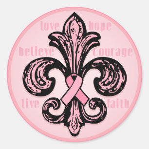 Roze Ribbon Fleur de lis Ronde Sticker