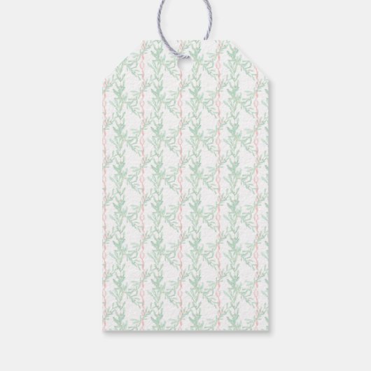 Roze Ribbon Greenery Traditional Classic Kerstmis Cadeaulabel (Achterkant)