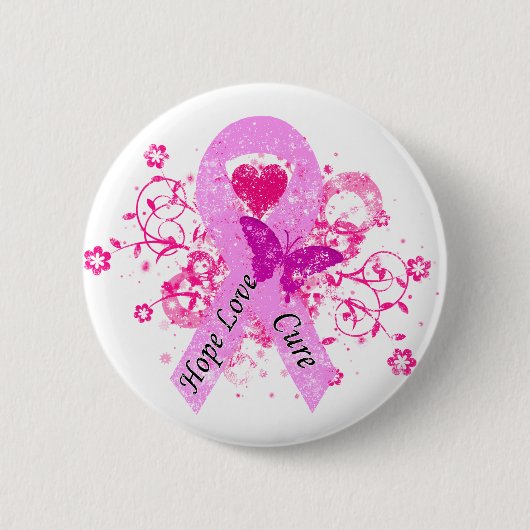 Roze Ribbon Hope Love Cure Ronde Button 5,7 Cm (Voorkant)