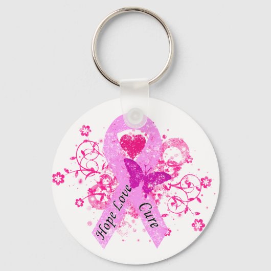 Roze Ribbon Hope Love Cure Sleutelhanger (Voorkant)