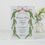  Roze Ribbon Krans Kerstdiner Party Kaart (Staand voorkant)