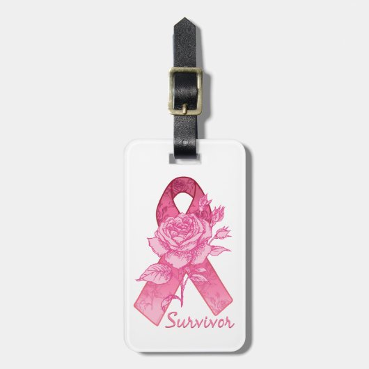 Roze Ribbon Survivor Roos Bagagelabel (Voorkant verticaal)