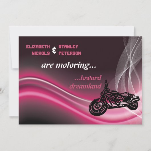 Roze road biker bruiloft uitnodiging (Voorkant)