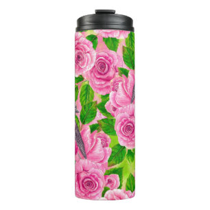 Roze Robin en rozen Thermosbeker