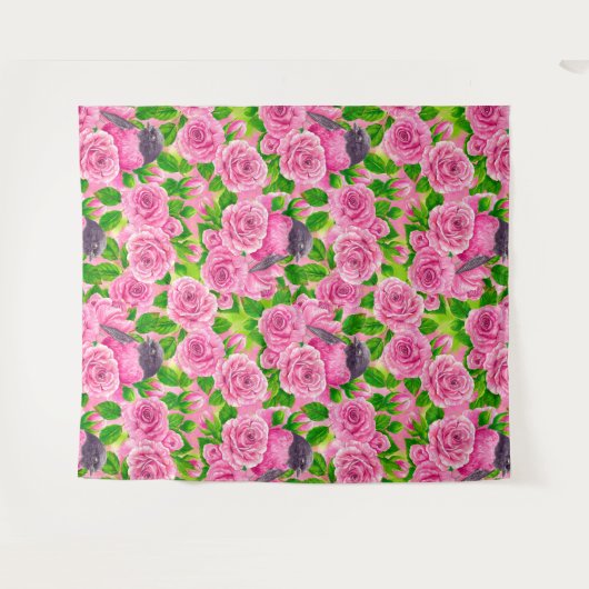 Roze Robin en rozen Wandkleed (Voorkant (horizontaal))