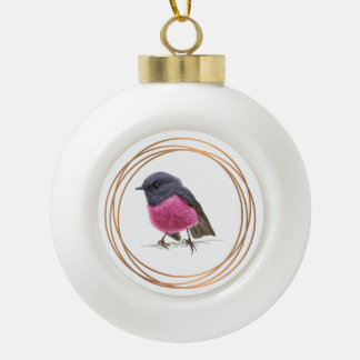 Roze Robin Songbird binnen een gouden Lijst Keramische Bal Ornament
