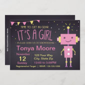 Roze Robot Baby shower Uitnodiging (Voorkant / Achterkant)