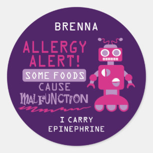 Roze Robot Food Allergie Alert Stickers