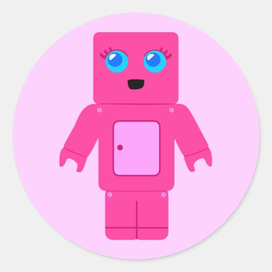 Roze Robot Ronde Sticker (Voorkant)
