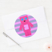 Roze Robot Ronde Sticker (Envelop)