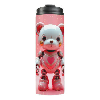 Roze Robot Teddybeer Valentijns Tumbler Thermosbeker
