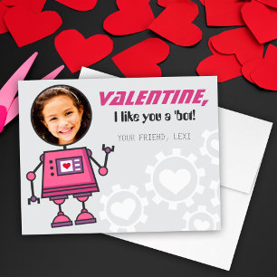 Roze Robot Valentijnsdag Meisje Foto Klaslokaal Feestdagenkaart