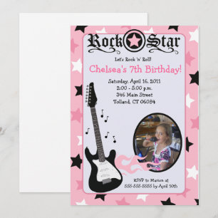 Roze Rock Star Guitar *PHOTO* Birthday 5x7 Kaart