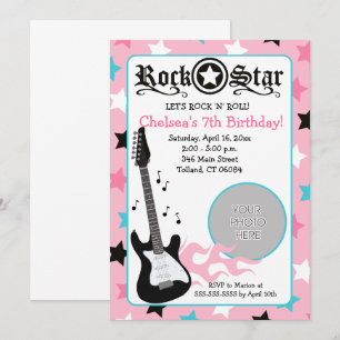 Roze Rock Star Guitar *PHOTO* Birthday 5x7 Kaart