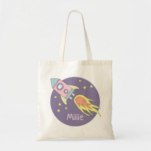 Roze Rocket Ship Space Galaxy en naam van Girl Tote Bag