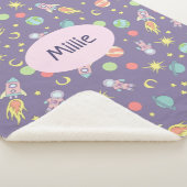 Roze Rocket Ship Space Pattern en naam van Girl Sherpa Deken (3/4)