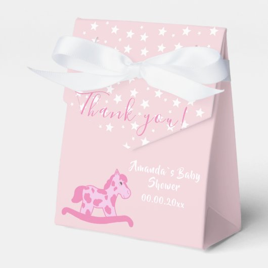 Roze Rocking Horse Baby shower Party gunst box Bedankdoosjes (Voorkant Zijde)
