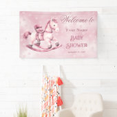 Roze Rocking Horse Baby shower Welkom Spandoek (Insitu)