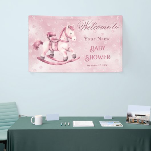 Roze Rocking Horse Baby shower Welkom Spandoek (Beurs)