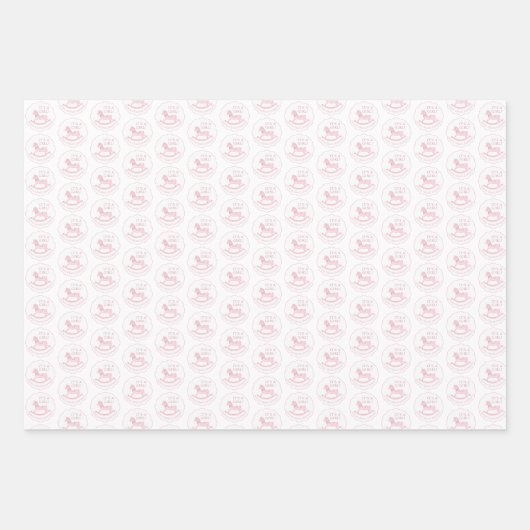 Roze Rocking Horse Baby shower Wrapping Paper Shee (Voorkant 3)