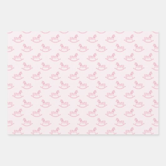 Roze Rocking Horse Baby shower Wrapping Paper Shee (Voorkant)