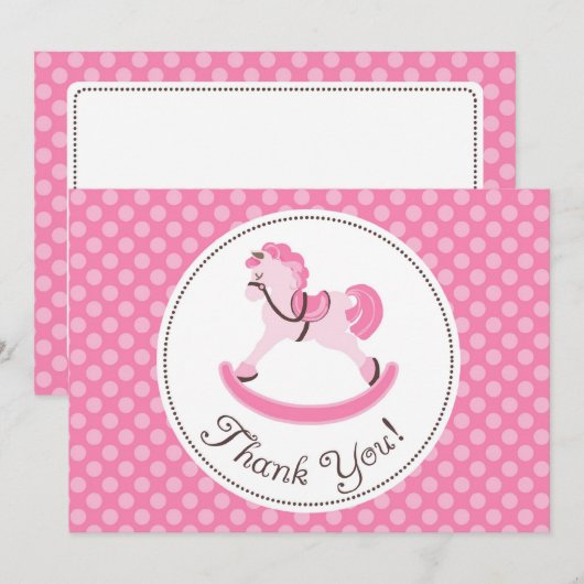 Roze Rocking Horse Hartelijk dank Bedankkaart (Voorkant / Achterkant)