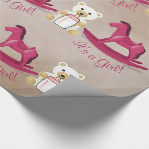 Roze Rocking Horse, het is een MEISJE! Cadeaupapier