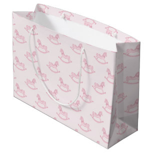 Roze Rocking Horse Pattern Girl Baby shower Groot Cadeauzakje