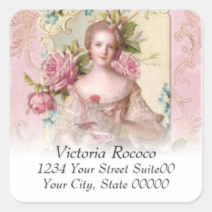 Roze Rococo Adres vierkant ticker Vierkante Sticker