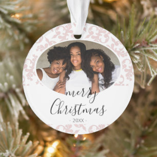 Roze Rococo Prettig Kerst Script Foto Ornament
