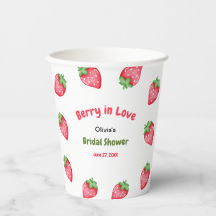 Roze & Rode Aardbei Berry Verliefd Bruidsfeest Papieren Bekers