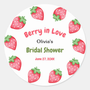 Roze & Rode Aardbei Berry Verliefd Bruidsfeest Ronde Sticker