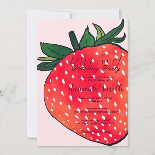 Roze Rode Aardbeienbessen Zoet Kaart (Voorkant)