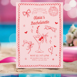Roze Rode Bachelorette Cocktail Party Bachelorette Kaart