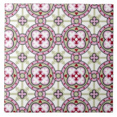 roze rode Barcelona Tile Flower Ribbon Tegeltje (Voorkant)