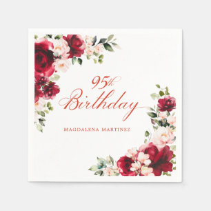 Roze Rode Bloemen 95e Verjaardag Custom Cocktail Servet