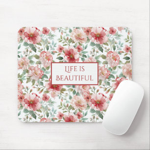 Roze Rode Bloemen Gepersonaliseerde Citaat Muismat