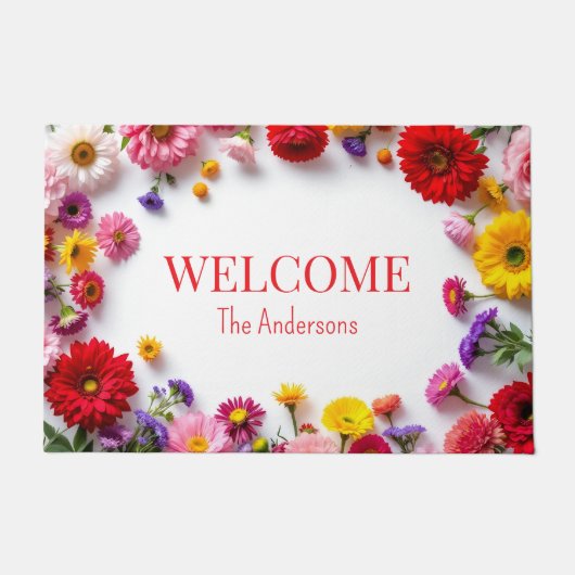 Roze Rode Bloemen Kleurrijke Deurmat (Voorkant)