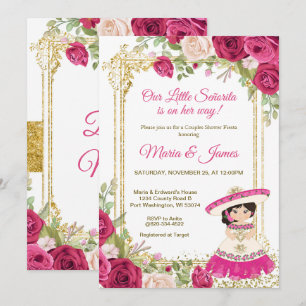 Roze Rode Bloemen Mexicaanse Fiesta Paar Douche Kaart