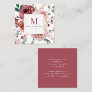 Roze rode bloemen monogram Visitekaartje