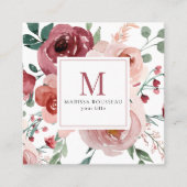 Roze rode bloemen monogram Visitekaartje (Voorkant)