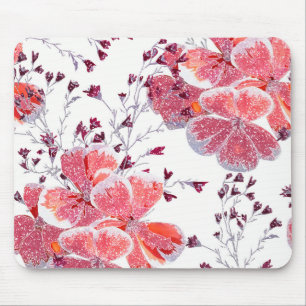 Roze rode bloemen op wit. muismat
