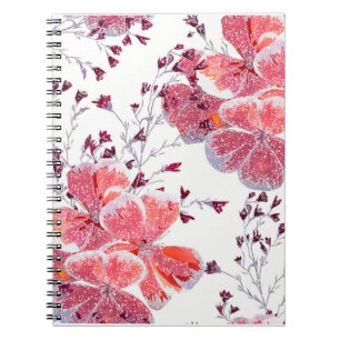 Roze rode bloemen op wit.notitieboek notitieboek