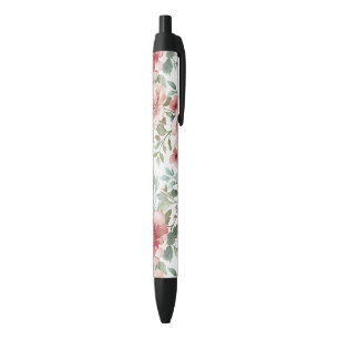 Roze Rode Bloemen Zwarte Inkt Pen