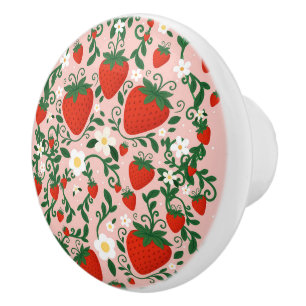 Roze & Rode Bloemige Wijnranken Aardbei Schattig Keramische Knop