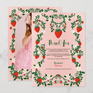 Roze & Rode Bloemranken Aardbei Mooie Dankjewel Kaart