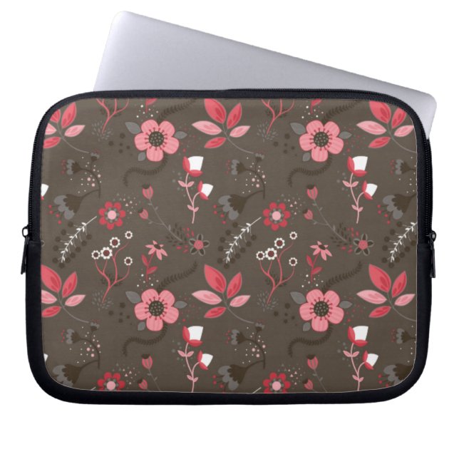 Roze rode bruin flessenpatroon laptop sleeve (Voorkant)