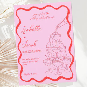 Roze Rode Champagne Toren Golvende Hand Getrokken Kaart