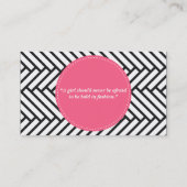 Roze rode cirkel op zwart en wit herringbone visitekaartje (Achterkant)