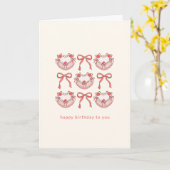 Roze Rode Coquette Bow Cake Custom Leuke Verjaarda Kaart (Gele Bloem)